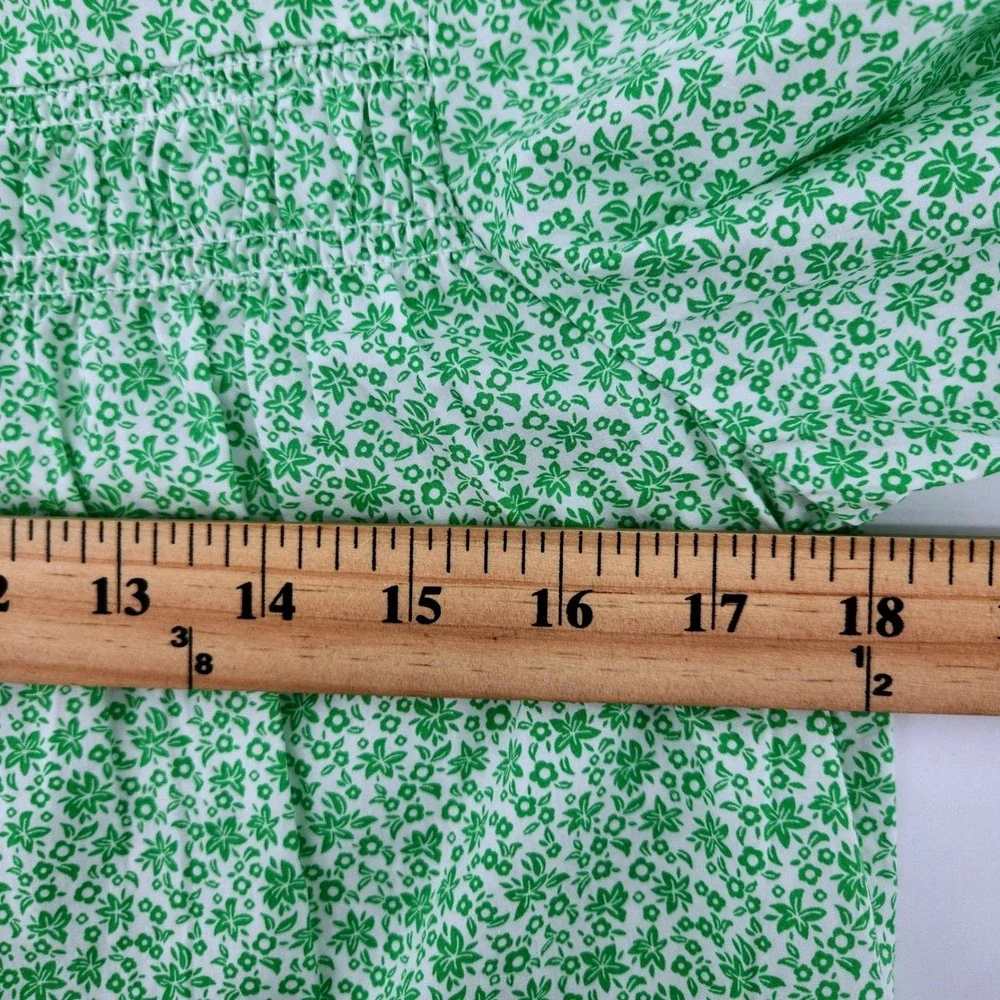 NWT‎ J Crew Floral Puff Sleeve Blouse Womens XS Green Cottagecore Top